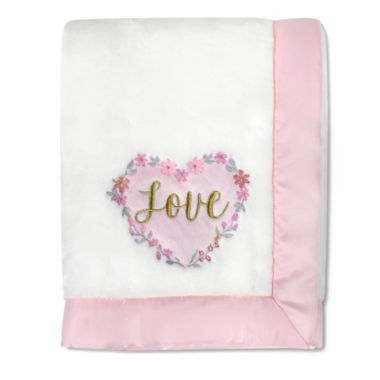 Wendy Bellissimo&trade; Wildflower "Love" Plush Blanket in Cream/Pink. View a larger version of this product image.