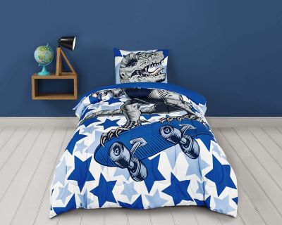 Sleeping Partners Dinosaur 2-Piece Reversible Twin Comforter Set in Blue