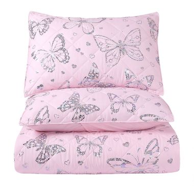 Sleeping Partners Metallic Butterfly Reversible Quilt Set in Pink. View a larger version of this product image.