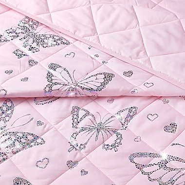 Sleeping Partners Metallic Butterfly Twin 2-Piece Reversible Quilt Set in Pink. View a larger version of this product image.