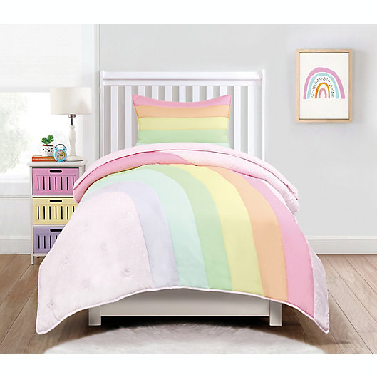 Kids Rule Rainbow Panel Quilt Set Bed, Rainbow Duvet Cover Twin Bed Size Chart