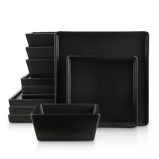 Alternate image 1 for Stone Lain Grace 12-Piece Square Dinnerware Set in Black