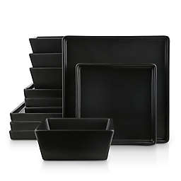 Stone Lain Grace 12-Piece Square Dinnerware Set in Black