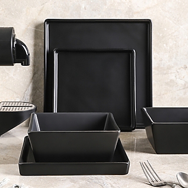 Stone Lain Grace 12-Piece Square Dinnerware Set in Black. View a larger version of this product image.