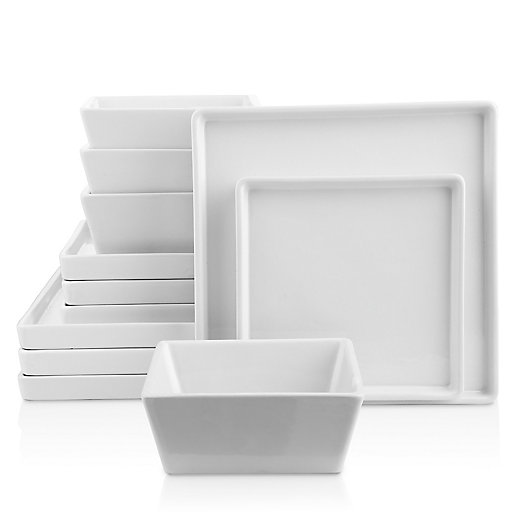 Alternate image 1 for Stone Lain Grace 12-Piece Square Dinnerware Set in White