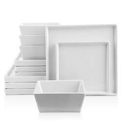 Stone Lain Grace 12-Piece Square Dinnerware Set in White