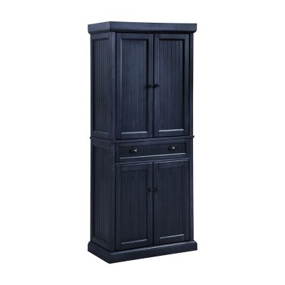 Seaside Pantry Distressed Navy - Crosley: Coastal Charm Storage, Beadboard Paneling, 4 Doors