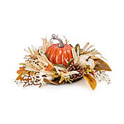 Faux Floral and Fall Pumpkin 15.75-Inch Table Centerpiece in Dark Orange