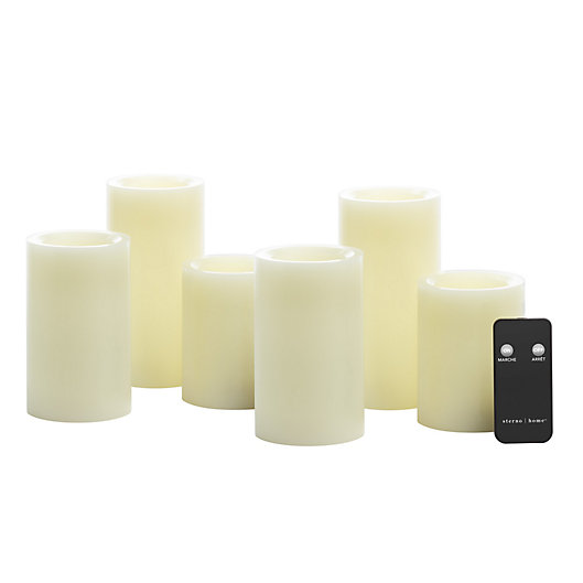 Alternate image 1 for Simply Essential 6-Pack Wax LED Pillar Candles with Remote Control