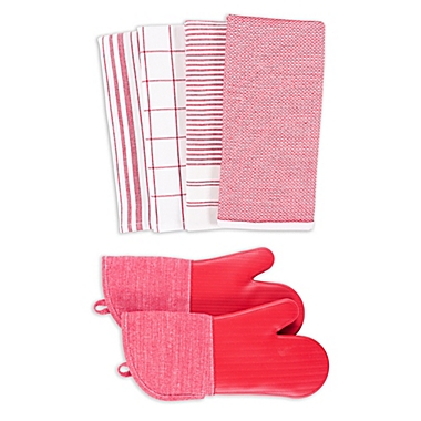 Our Table&trade; Select 6-Piece Dual Purpose Kitchen Towels and Oven Mitts Set in Red. View a larger version of this product image.
