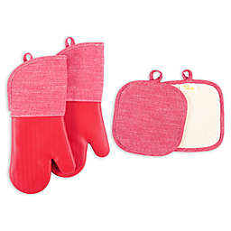 Our Table™ Select 4-Piece Silicone Oven Mitt and Pot Holder Set in Red