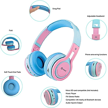 Contixo Wireless Bluetoot Foldable Kids Safe 85dB On-The-Ear Headphones. View a larger version of this product image.