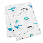 Lulujo Baby Deluxe Whales Swaddle in White/Blue