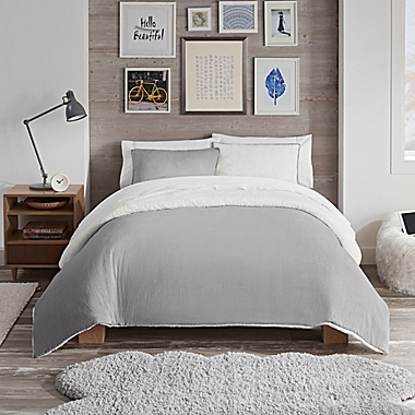 UGG&reg; Devon Sherpa 2-Piece Twin/Twin XL Reversible Duvet Cover Set in Seal Grey Heather. View a larger version of this product image.