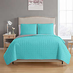 MHF Home Bethany Reversible Twin Quilt Set in Aqua/Grey