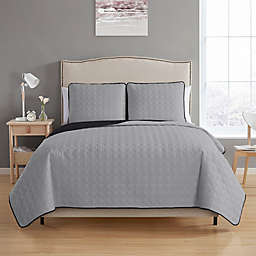 MHF Home Bethany Reversible King Quilt Set in Grey/Black