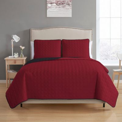 MHF Home Bethany Reversible Full/Queen Quilt Set in Burgundy/Black