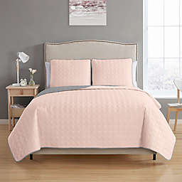 MHF Home Bethany Reversible Full/Queen Quilt Set in Blush/Grey