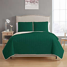MHF Home Bethany Reversible Twin Quilt Set in Green/Cream