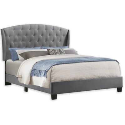 Boca Grande Queen Velvet Upholstered Panel Bed in Grey