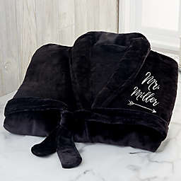 "Mr." Large/X-Large Embroidered Luxury Fleece Robe in Black