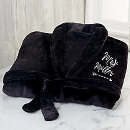 "Mrs." Large/X-Large Embroidered Luxury Fleece Robe in Black