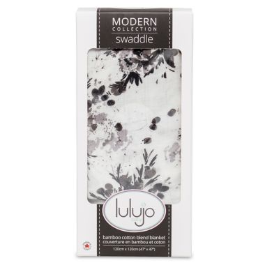 Lulujo Baby Deluxe Floral Swaddle in White/Black. View a larger version of this product image.