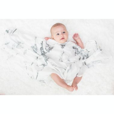 Lulujo Baby Deluxe Marble Swaddle in Grey/White. View a larger version of this product image.