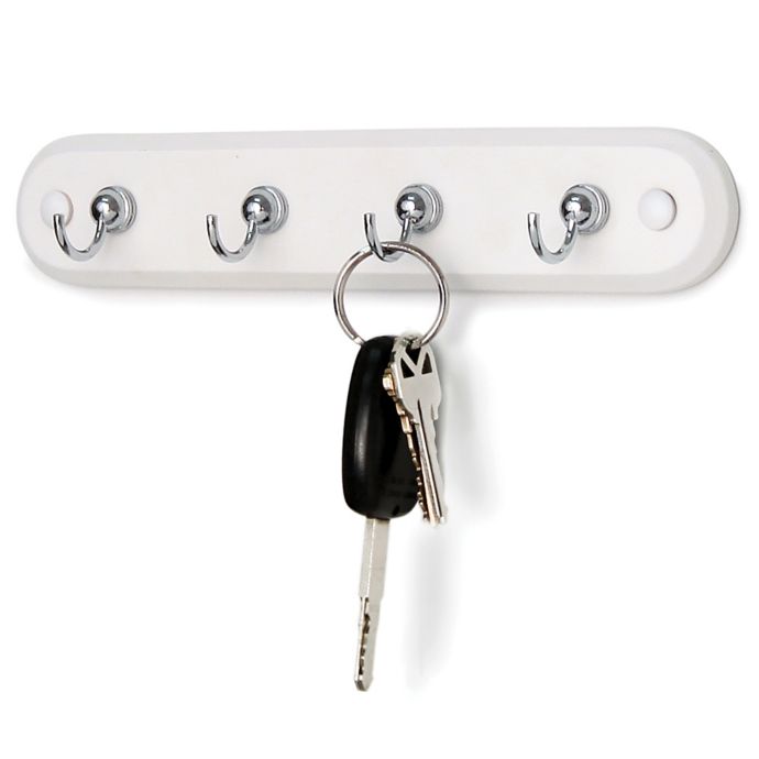 4 Hook Wall Mount Key Rack In White Chrome Bed Bath Beyond