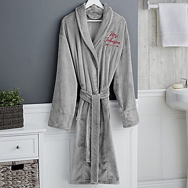 &quot;Mr.&quot; Large/X-Large Embroidered Luxury Fleece Robe in Grey. View a larger version of this product image.