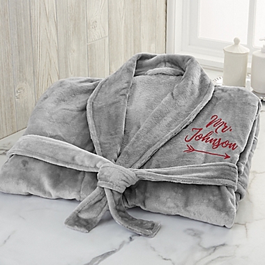 &quot;Mr.&quot; Large/X-Large Embroidered Luxury Fleece Robe in Grey. View a larger version of this product image.
