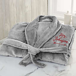 "Mr." Large/X-Large Embroidered Luxury Fleece Robe in Grey