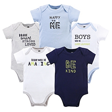 Hudson Baby&reg; 5-Pack Be Kind Boy Short Sleeve Bodysuits in Blue. View a larger version of this product image.