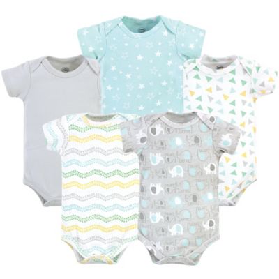 7 Pack White Yellow Green Short Sleeve Bodysuits with Elephant detail 3-6 months 