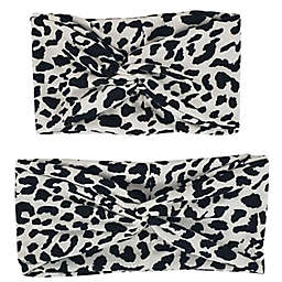 Tiny Treasures Mommy and Me Leopard Headwrap Set in Black/Ivory