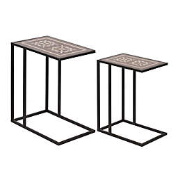 A&B Home Raj Brass Inlay Nesting Tables in Black/Brown (Set of 2)