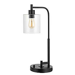 JONATHAN Y Axel 23-Inch Iron/Glass USB Charging LED Table Lamp in Black
