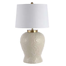 JONATHAN Y Leaf 31.5-Inch LED Table Lamp in Cream with Linen Shade