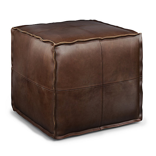 Simpli Home Brody Faux Leather Square, Square Leather Ottoman Pouf