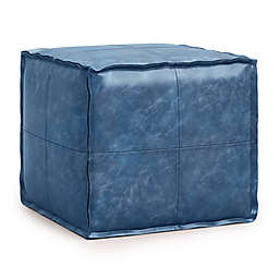 Simpli Home Brody Faux Leather Square Pouf