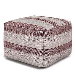 Simpli Home Clay Cotton Square Pouf in Maroon Melange