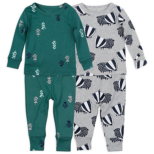Alternate image 1 for Mac & Moon 4-Piece Badger Organic Cotton Pajama Set in Green