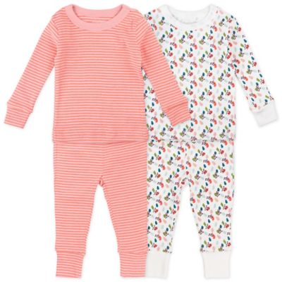 Mac &amp; Moon 4-Piece Stripe &amp; Floral Print Cotton Pajama Set in Pink