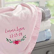 Floral Embroidered  Satin Trim Baby Blanket