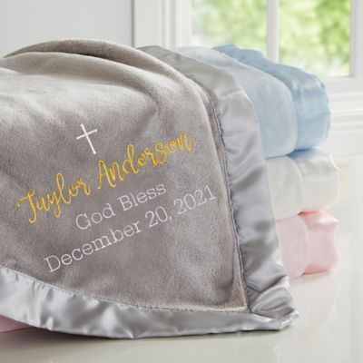 My Christening Day Embroidered Baby Fleece Blanket Gift Personalised 