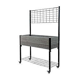 EverBloom Mobile Elevated Garden Bed Planter with Shelf and Trellis in Grey/Black