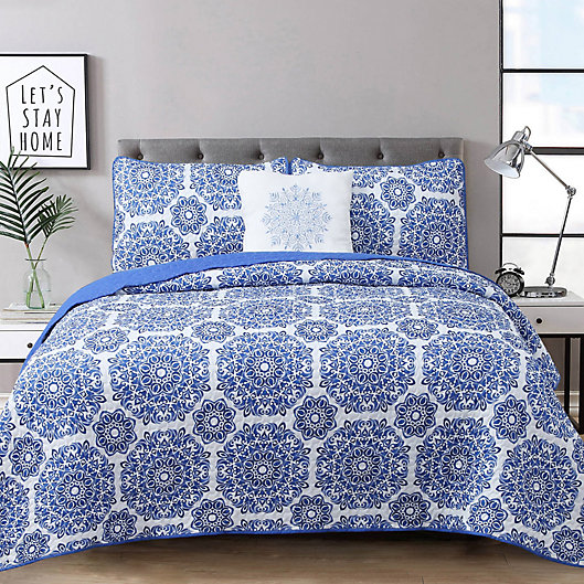 Alternate image 1 for Briar 3-Piece Reversible Twin Quilt Set in Blue
