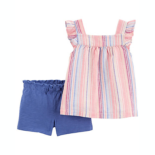 Alternate image 1 for carter's® 2-Piece Striped Shirt and Short Set in Blue