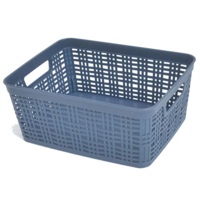 Simply Essential&trade; Small Plastic Wicker Storage Basket in Navy