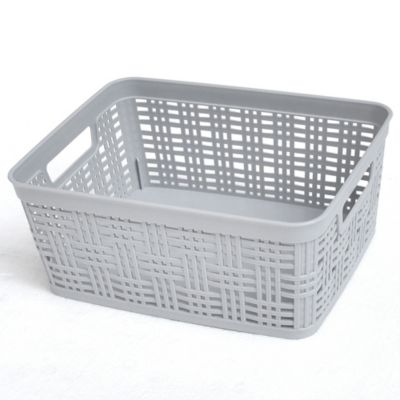 Simply Essential&trade; Small Plastic Wicker Storage Basket in Grey